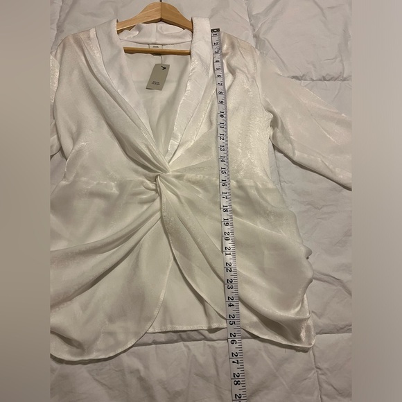 River Island White Satin V-Neck Ruched Tie Front Blouse - Picture 7 of 9